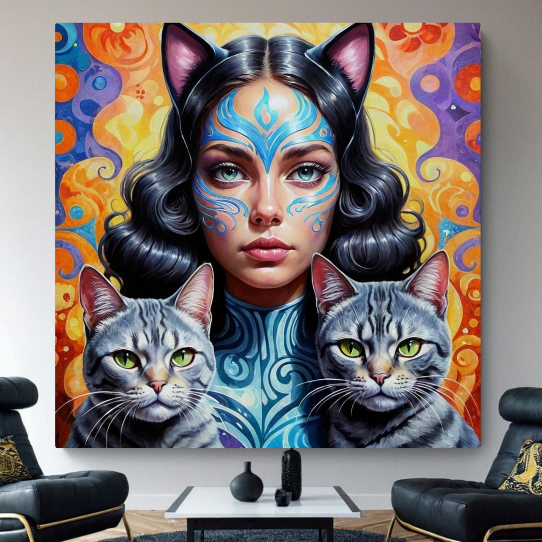 MAYA EXTRA LARGE 52in x 52in CANVAS PRINT WALL ART CAT LADIES COLLECTION