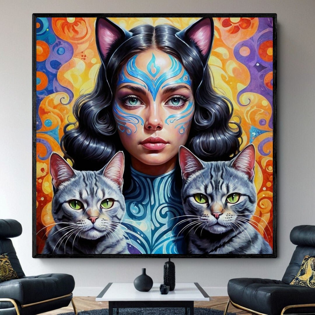 MAYA EXTRA LARGE 52in x 52in CANVAS PRINT WALL ART CAT LADIES COLLECTION