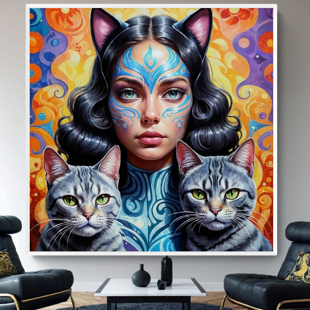 MAYA EXTRA LARGE 52in x 52in CANVAS PRINT WALL ART CAT LADIES COLLECTION