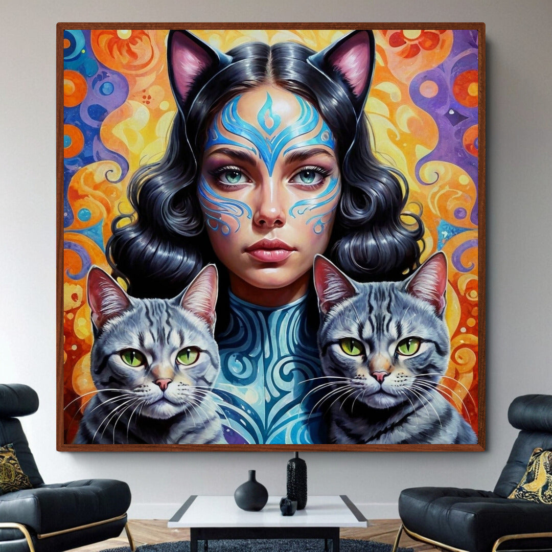 MAYA EXTRA LARGE 52in x 52in CANVAS PRINT WALL ART CAT LADIES COLLECTION