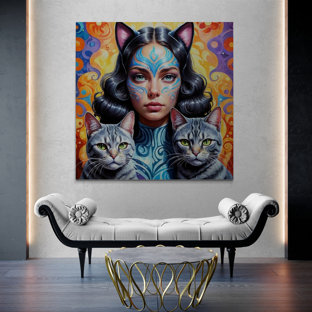 MAYA EXTRA LARGE 52in x 52in CANVAS PRINT WALL ART CAT LADIES COLLECTION